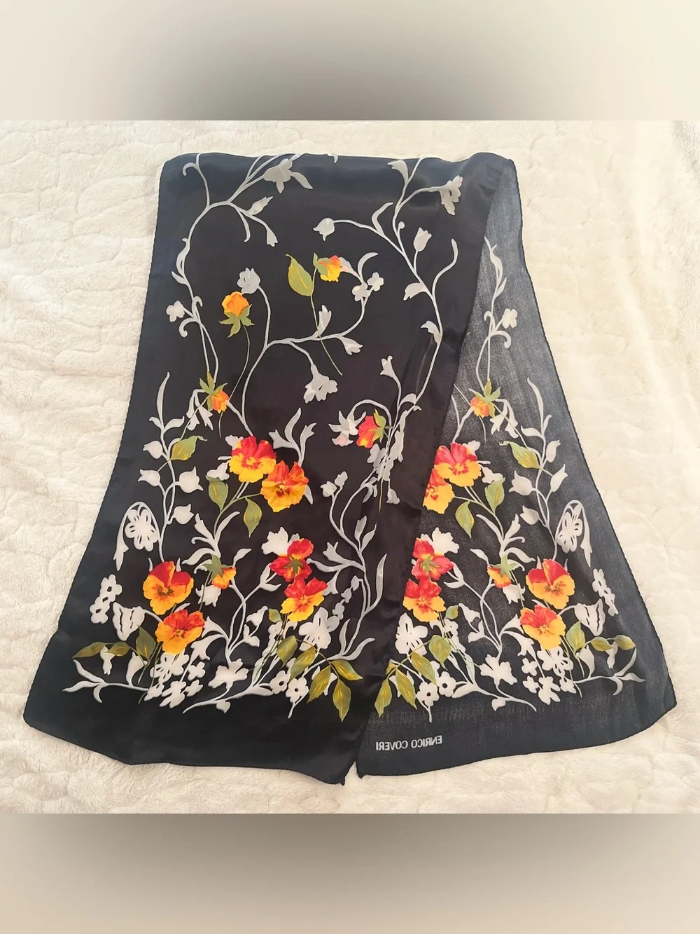 Enrico Coveri 100% silk floral scarf Vintage 80’s made in Italy
